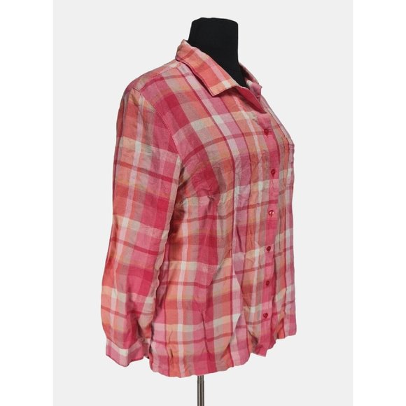 maggie barnes Women Button Up Shirt Long SLV Size 24W Linen Blend Flannel  77P - Picture 2 of 5